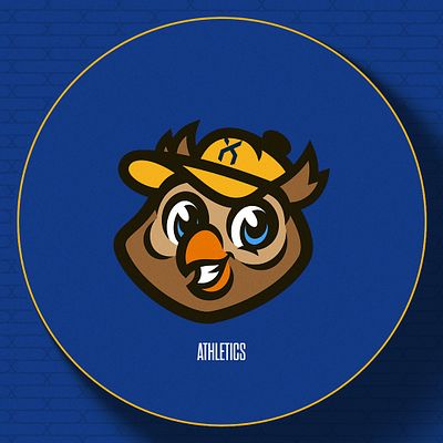 Social media graphic template featuring a circular logo layout with a bold anchor design in purple and yellow, labeled 'ATHLETICS' at the bottom for branding.