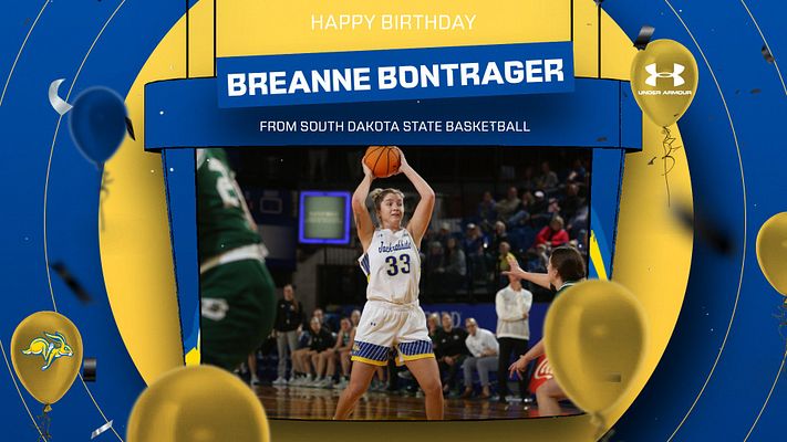 Birthday celebration template featuring blue and gold color scheme with player photo in center frame, 'Happy Birthday' text header, name and team information banner, and decorative balloons. Available in landscape and portrait formats for video boards and social media.