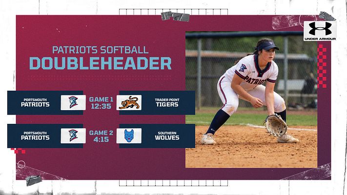 Doubleheader template with burgundy background, large photo area showing athlete, and two game matchups with team logos and game times displayed in navy banners below. Retrograde style design available in landscape, Instagram, and story formats.