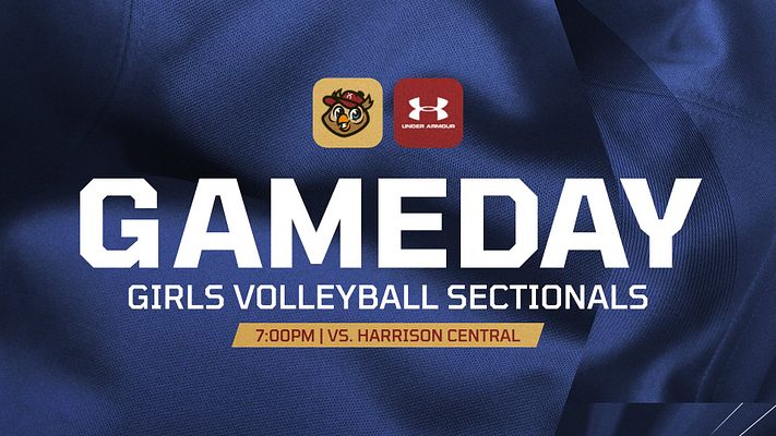 Gameday template featuring a navy background with textured fabric look, bold 'GAMEDAY' text, team logos, and space for game details, designed for social media sharing.