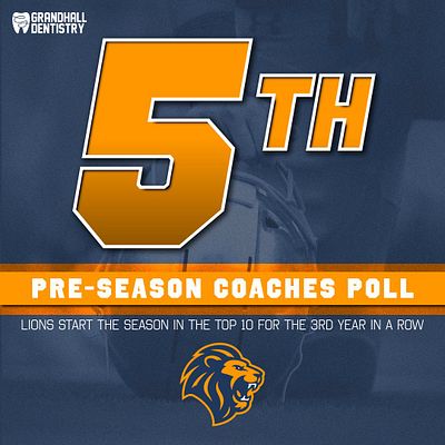 Square sports ranking template with dark blue background, large orange number prominent at top, white text banner for title, team logo at bottom, and descriptive text area. Designed for Instagram posts featuring rankings, standings, or countdown graphics.