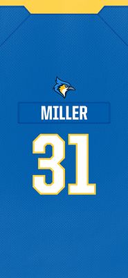 Vertical lock screen template featuring a jersey design with a navy background, large player name 'MILLER' and number '31' in bold white. Ideal for recruiting announcements.