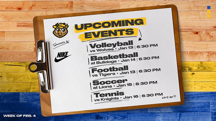 Schedule template featuring a clipboard design, bright background, event list with team logos, and space for dates and times, ideal for social media announcements.